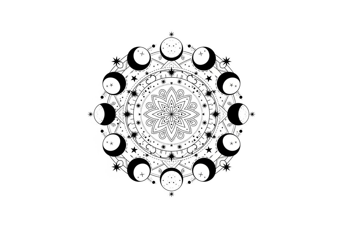 Moon Phase Mandala SVG Bundle, an Illustration by yasushie (Photo 15 of 31)