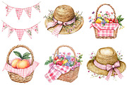 Bohemian Pink Gingham Summer Clipart, an Illustration by Watercolor design (Thumbnail 2 of 5)
