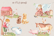 Farm Watercolor Clipart, an Animal Illustration by natalisart (Thumbnail 3 of 8)
