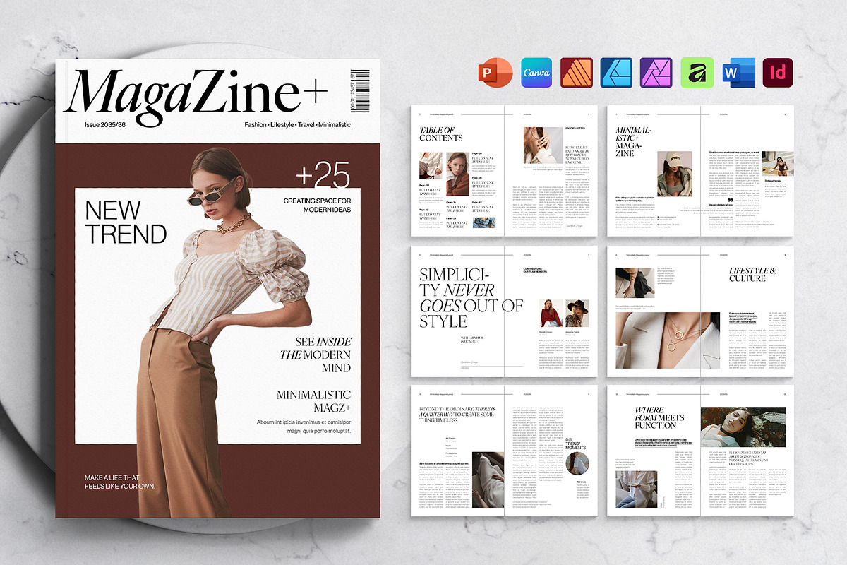 Minimalistic Magazine Template, a Magazine Template by DesignCrest (Photo 1 of 18)