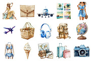Watercolor Traveler Summer Clipart, an Illustration by Design Market (Thumbnail 2 of 5)