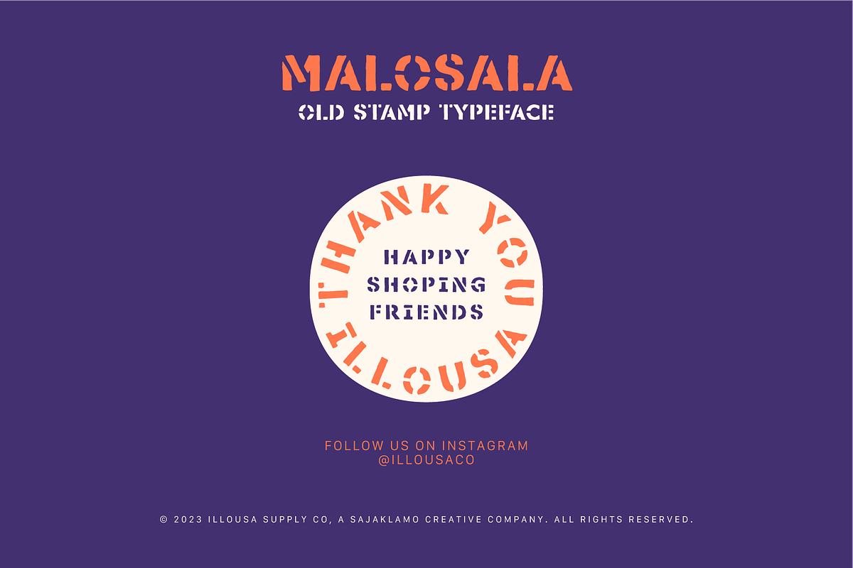 Malosala | Vintage Stamp Font, a Sans Serif Font by Illousa (Photo 5 of 5)