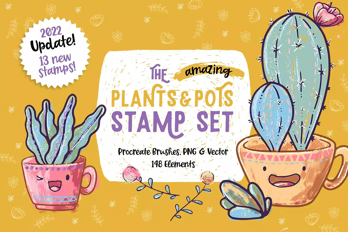 Procreate Plants & Pots Stamp Set, a Brush Add-On by PaperMoon (Photo 1 of 10)