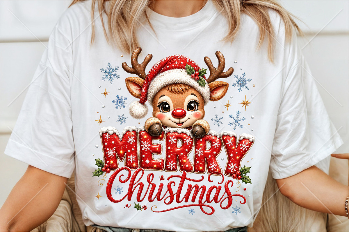 Merry Christmas Reindeer PNG T-Shirt, a Seasonal Illustration by Canvas Craft (Photo 3 of 6)