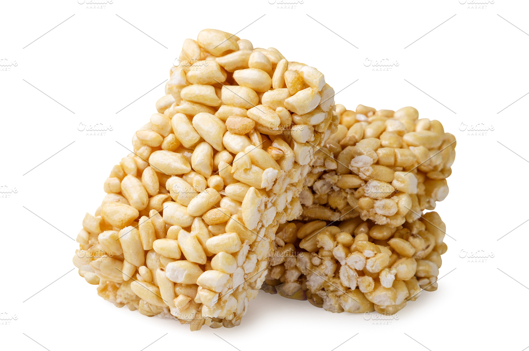 Puffed rice bar close-up on a white, a Food & Drink Photo by innakreativ