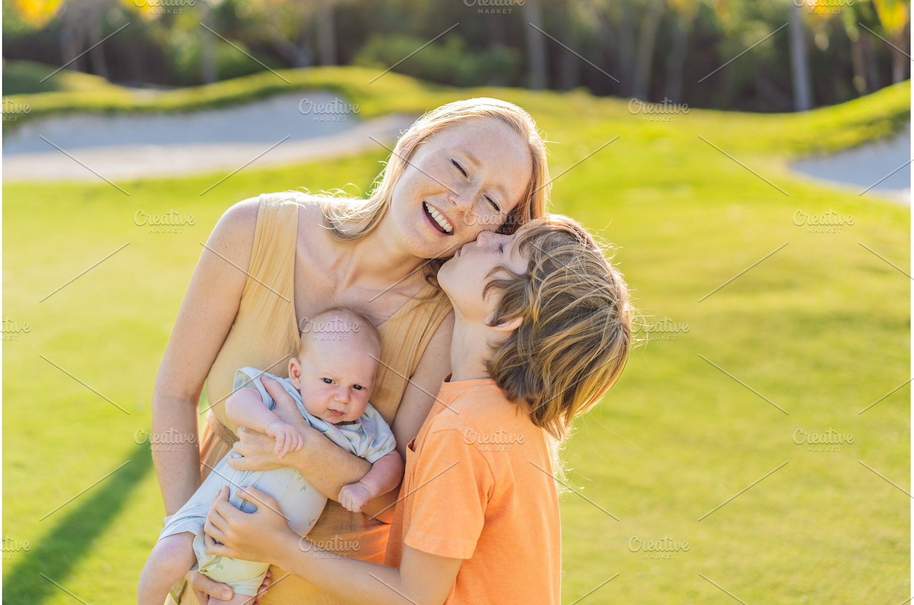 Mother, older son, and newborn baby, a Person Photo by Elizaveta Galitskaya
