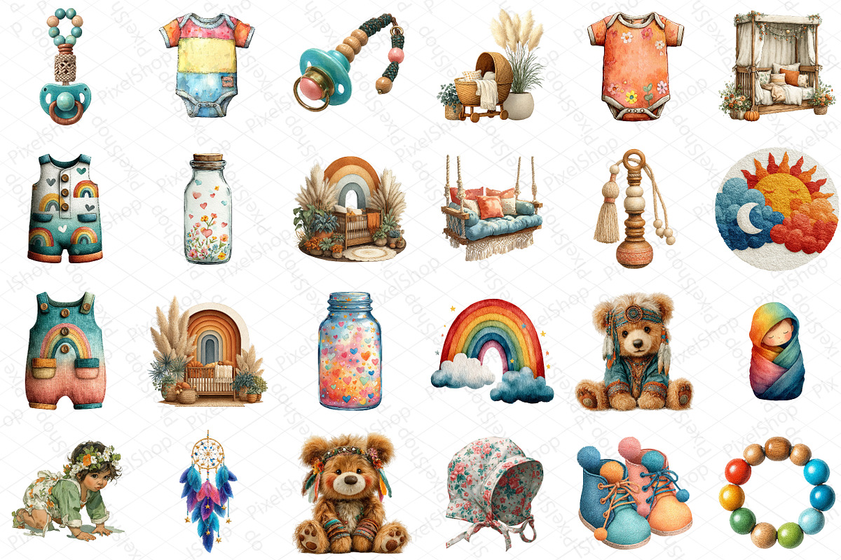 Watercolor Boho Baby Clipart, an Illustration by DreamPrint404 (Photo 2 of 5)