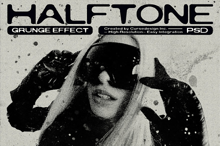 Halftone Grunge Photo Effect, a Layer Style Add-On by Cursedesign