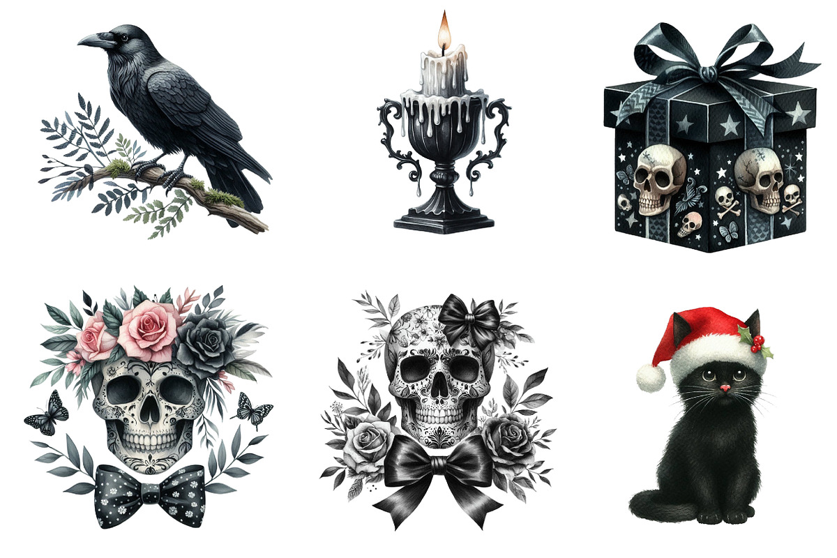 Watercolor Gothic Christmas Clipart, an Illustration by CreationArt (Photo 3 of 7)