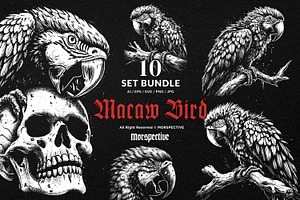 10 Bundle Dark Art Macaw Bird Parrot, an Illustration by Morspective