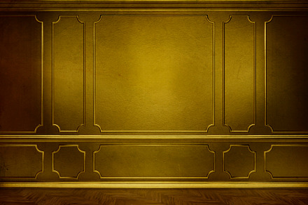Luxury room interior with golden wall with gold molding decor in