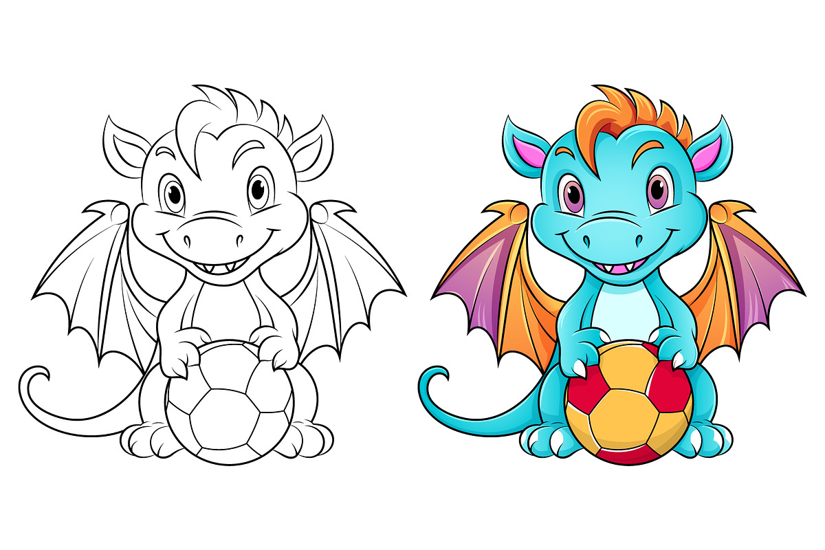 Cartoon dragon holding a soccer ball, an Animal Illustration by Ghagra (Photo 1 of 3)