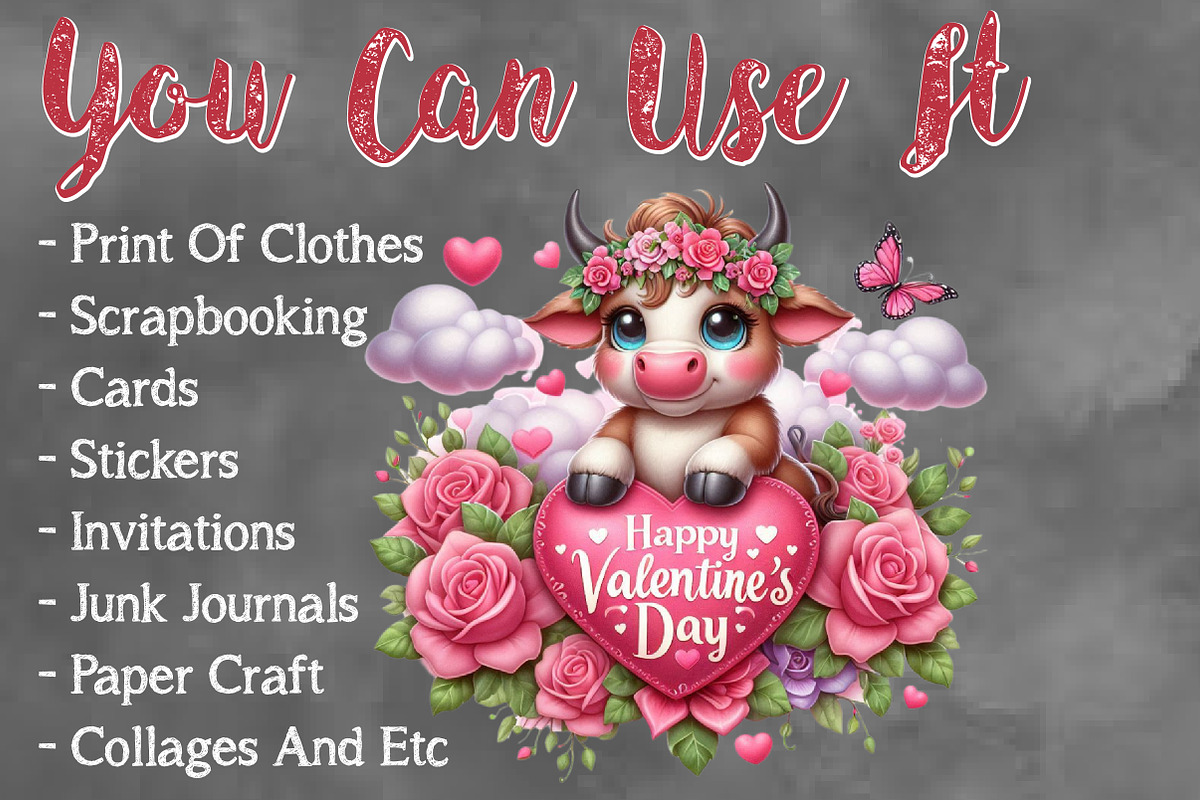 Valentine Sweet Cow Clipart Bundle, a Seasonal Illustration by Craft Nest (Photo 5 of 5)