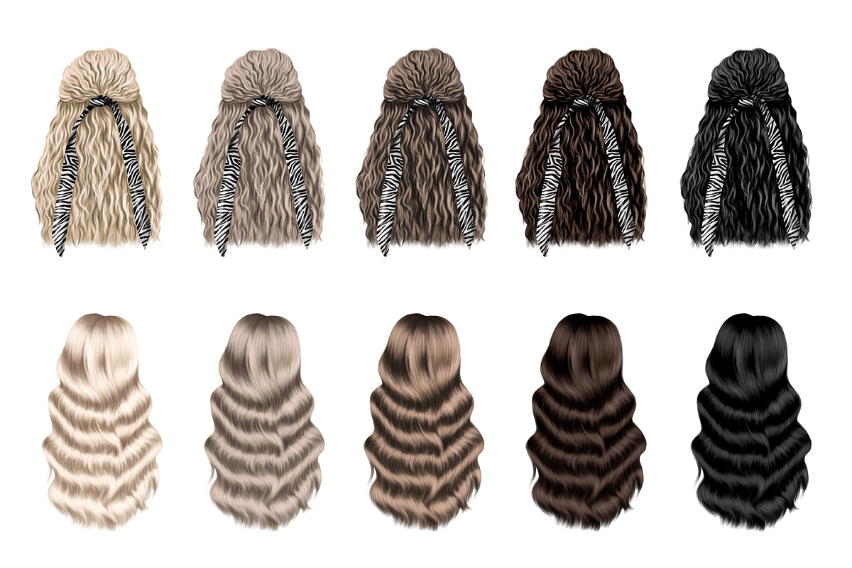 Hair clipart large set, an Illustration by Elenbushe (Photo 7 of 11)