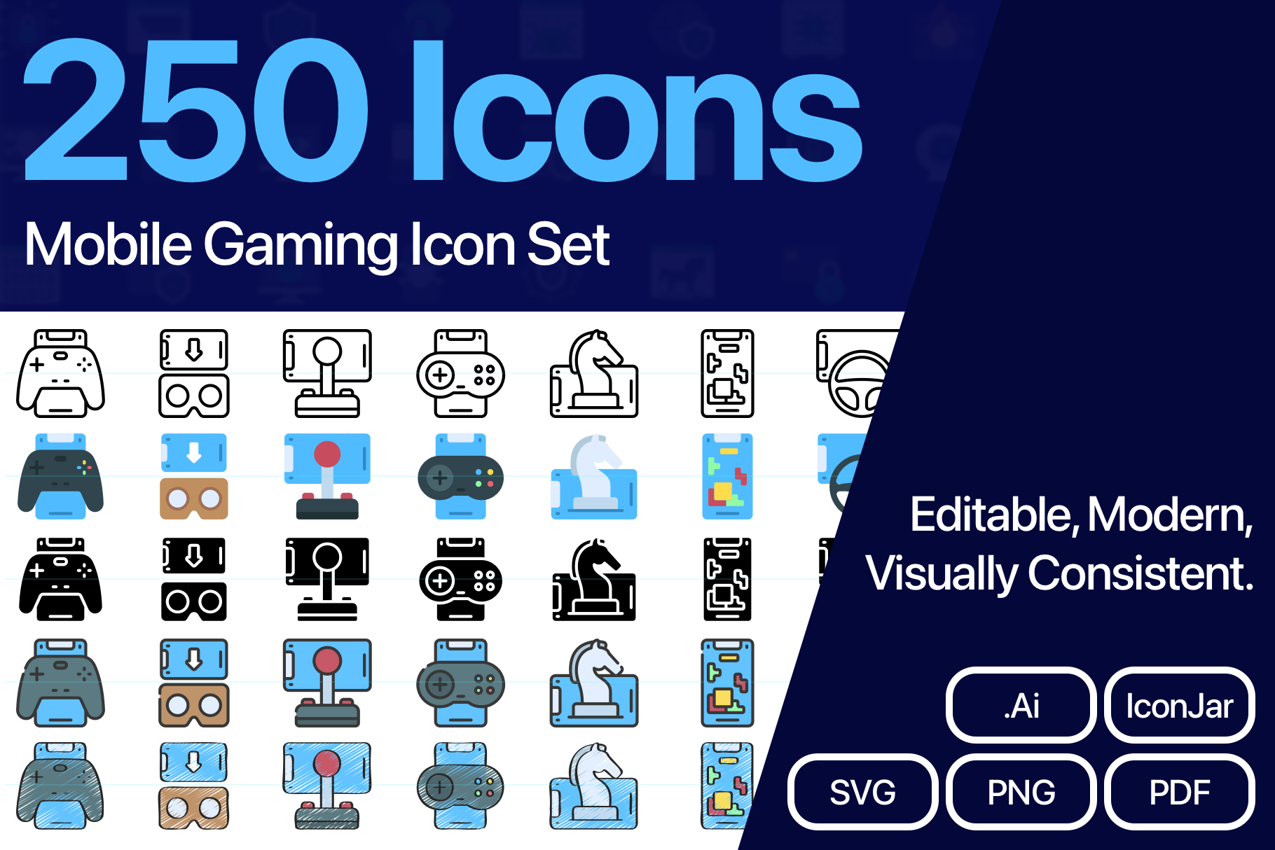 250 Mobile Gaming Vector Icons | Outline Icons ~ Creative Market