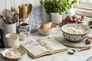 Baking ingredients and recipe book, a Photo by Pavel_design