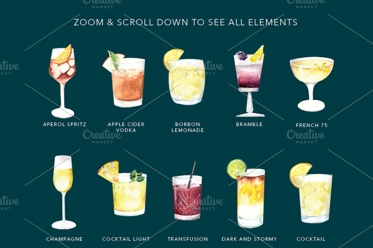 Watercolor Cocktails and Drinks Set, a Food Illustration by MumAndMe (Photo 3 of 3)