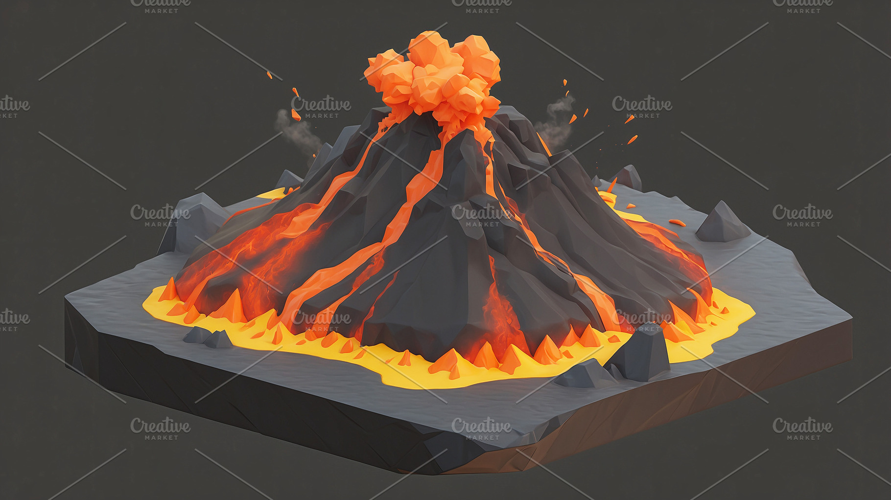 3D Illustration of Erupting Volcano, a Nature Photo by Stock Shape