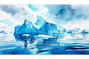 Icebergs And Ocean Watercolour