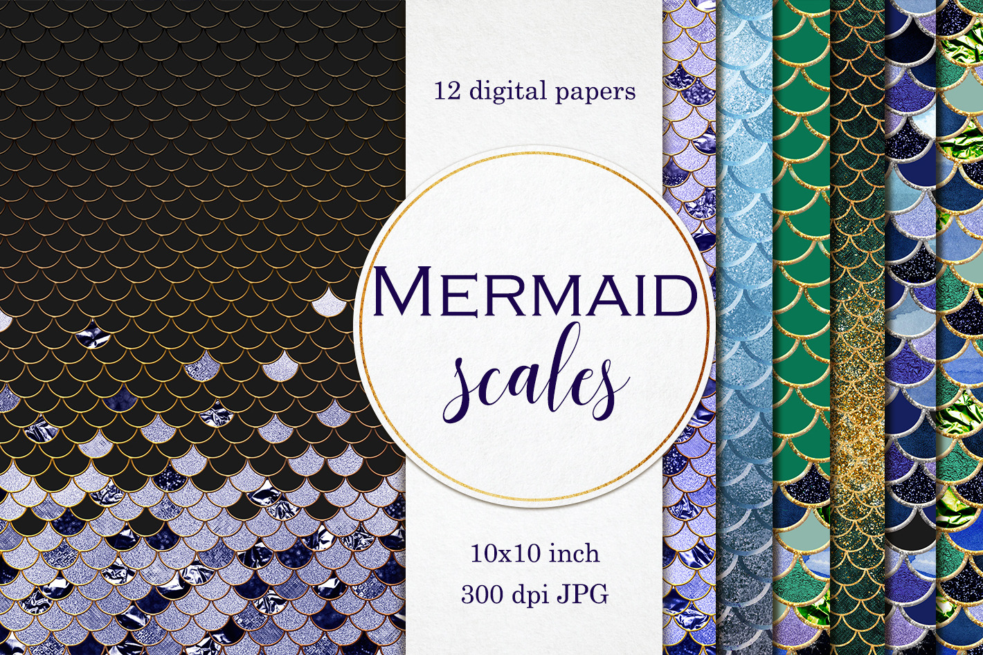 12 Mermaid scales patterns with gold, a Pattern Graphic by PixelJungle