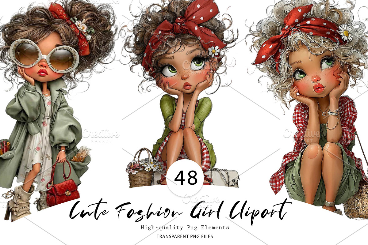 Cute Fashion Girl Clipart Bundle, a Seasonal Illustration by CreationArt (Photo 1 of 7)