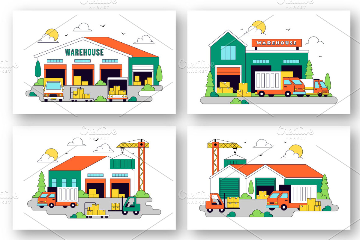 10 Warehouse Vector Illustration, a Transportation Illustration by denayunebgt (Photo 3 of 4)