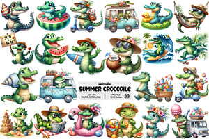 Summer Crocodile Character Clipart, an Illustration by Pixels.Craft