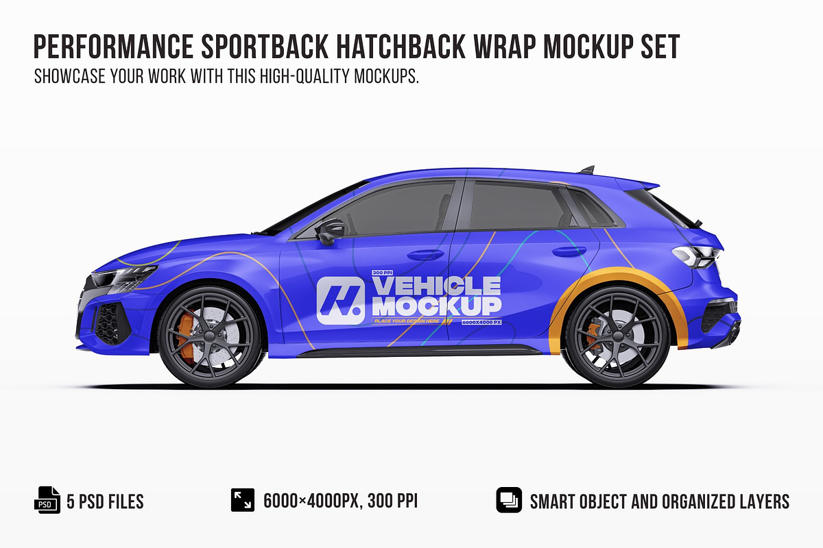 Performance Sportback Hatchback Set, an Advertising Mockup by Halal Graphic Studio (Photo 1 of 12)