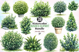Watercolor Bushes Clipart Bundle, an Illustration by Canvas Craft