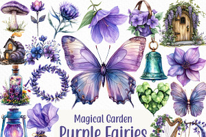 Magical Garden Purple Fairies Clipar, an Illustration by Craft Nest
