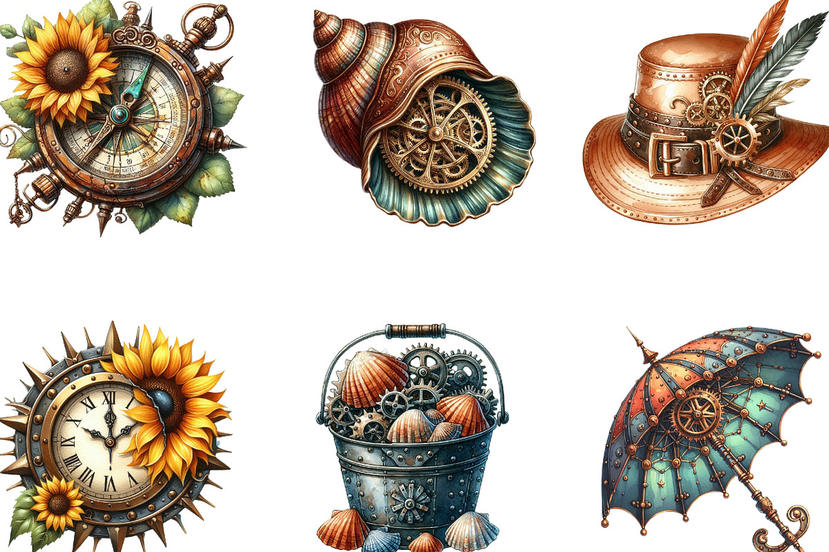 Steampunk Summer Clipart, an Illustration by Designking (Photo 3 of 4)