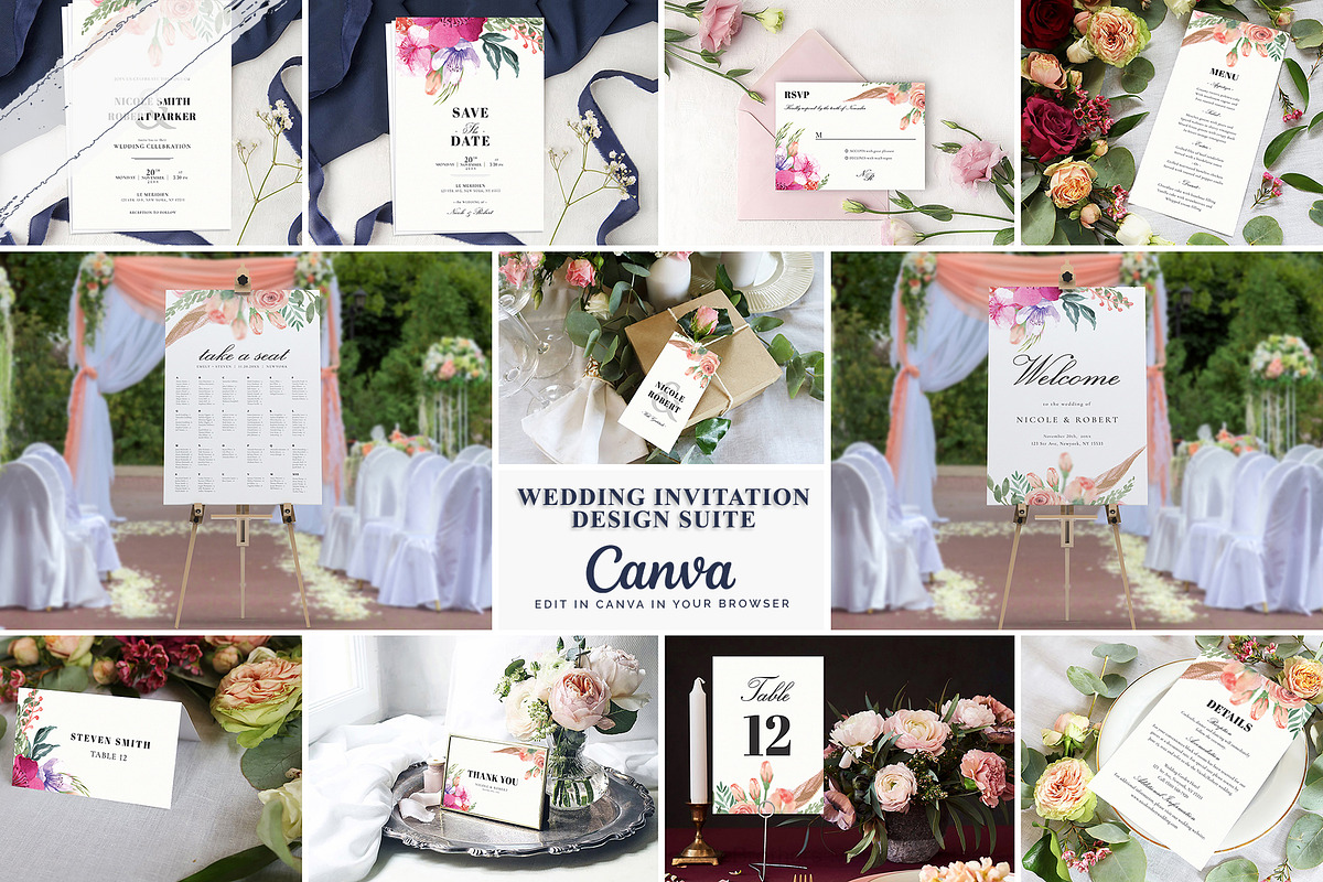 Canva Wedding Invitation Suite, an Invitation Template by DesignDevisers (Photo 1 of 12)