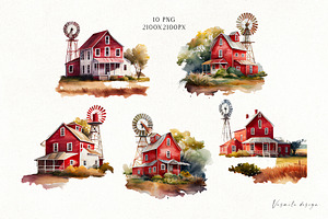 Farmhouse Watercolor Clipart