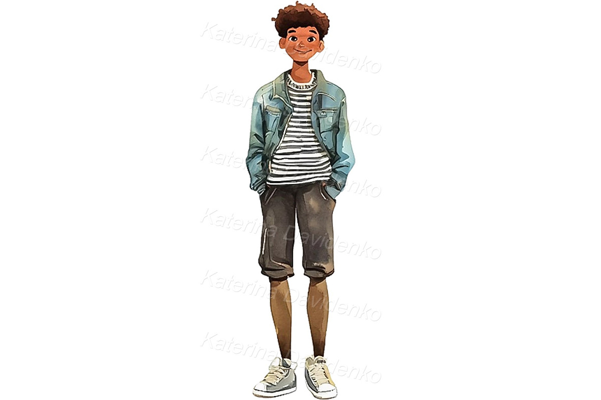 Happy teenager watercolor PNG set, a Person Illustration by Bubert Art (Photo 6 of 8)