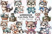 Watercolor Cute Baby Wolf Clipart, an Illustration by CraftArtStudio (Thumbnail 1 of 6)