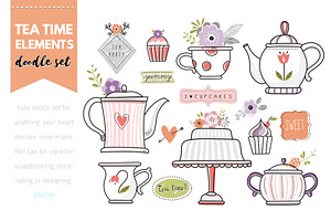 'Doodle Tea Time' vector elements