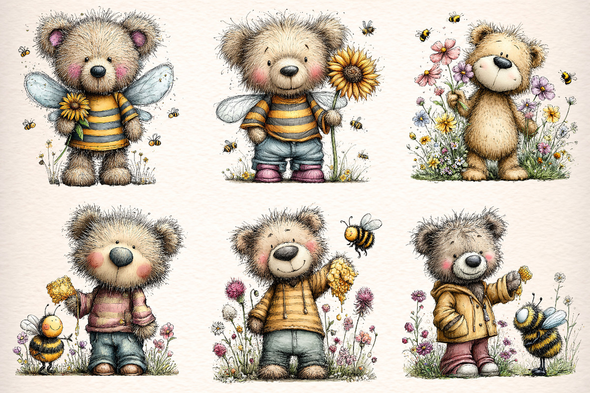 Watercolor Bear And Bees Clipart, a Transportation Illustration by Digital Artistic99 (Photo 2 of 10)