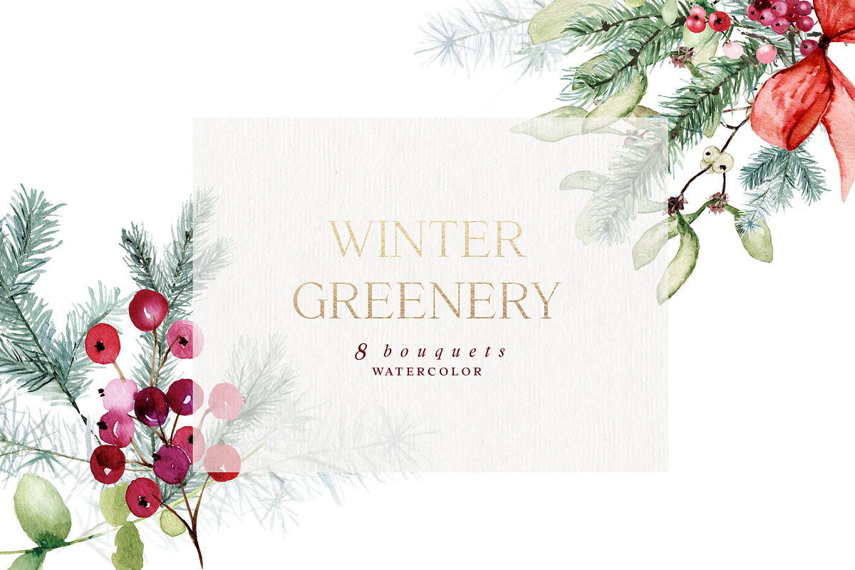 Winter Greenery Watercolor Graphics, an Illustration by studioequinox (Photo 6 of 20)