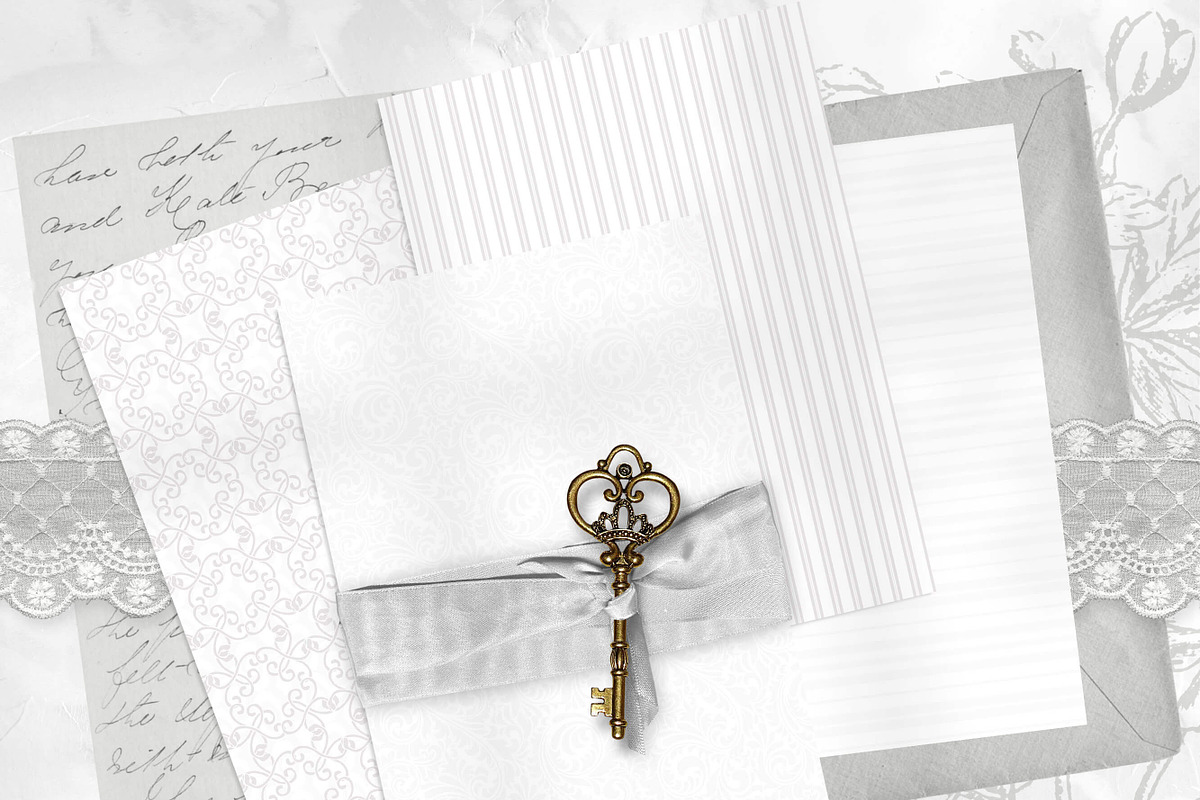 White Damask Stripes Wedding Papers preview 3
