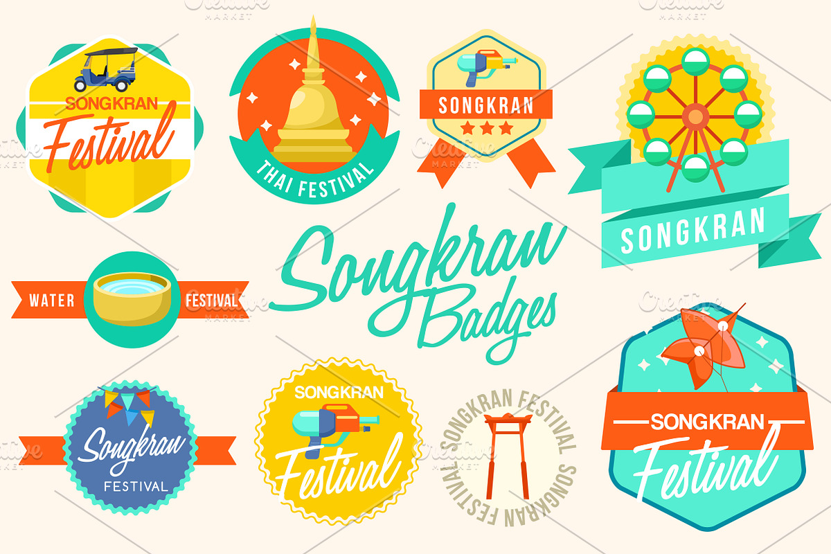 Big Set of Songkran Festival Element, an Object Graphic by Daraon (Photo 3 of 6)