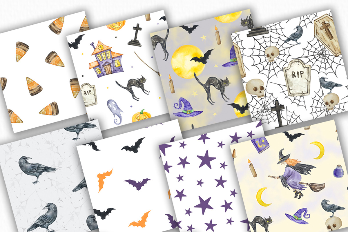 Watercolor Halloween Patterns, a Pattern Graphic by SvetaArtStore (Photo 2 of 6)