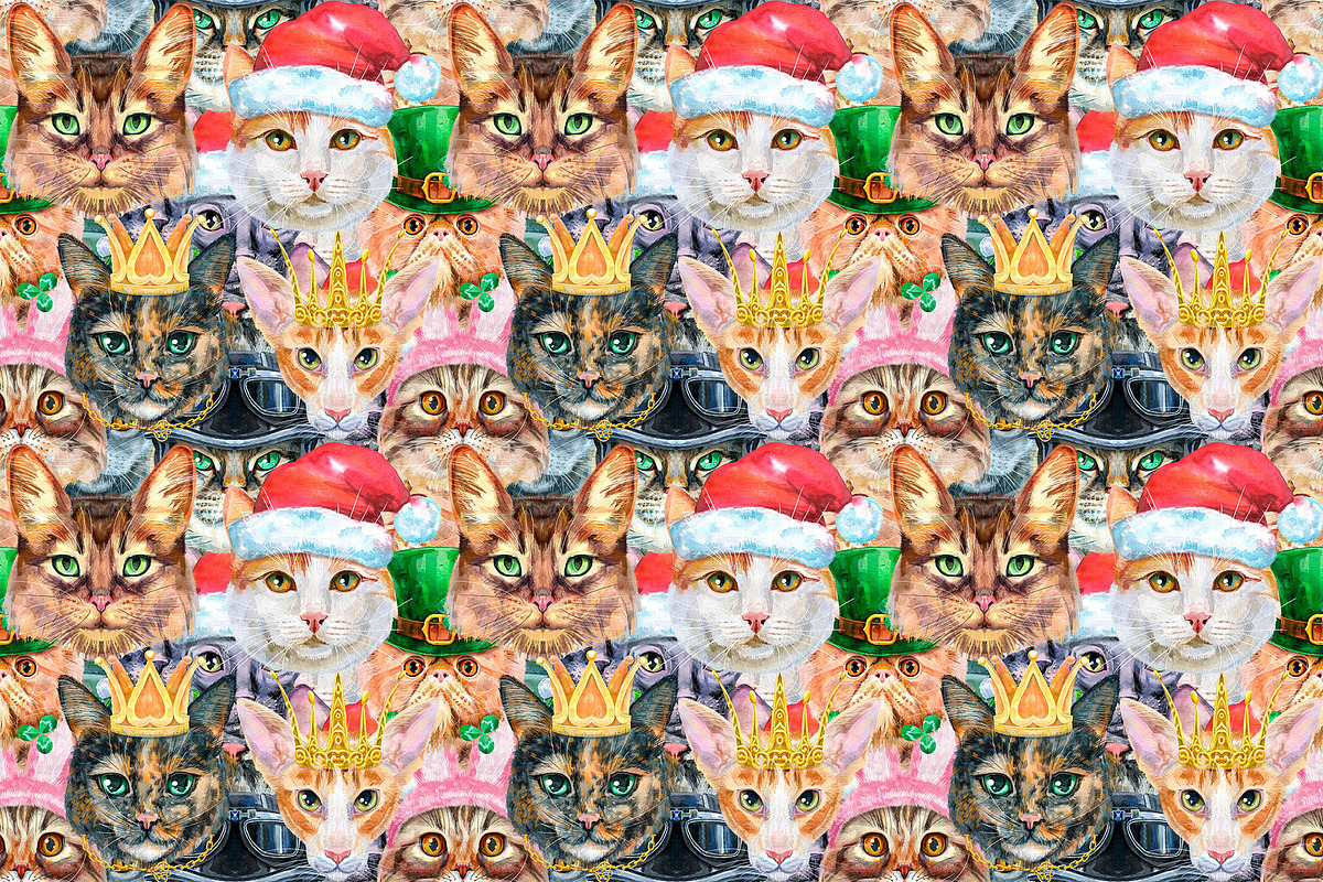 Seamless patterns of cats, an Animal Illustration by Watercolor fantasy (Photo 4 of 7)