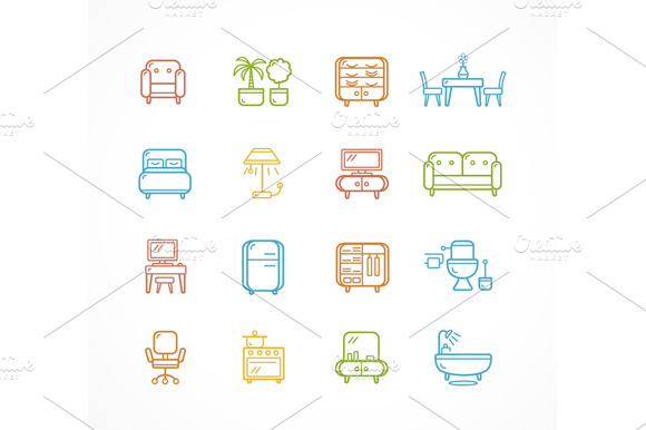 Flat Line Icons Furniture. Vector