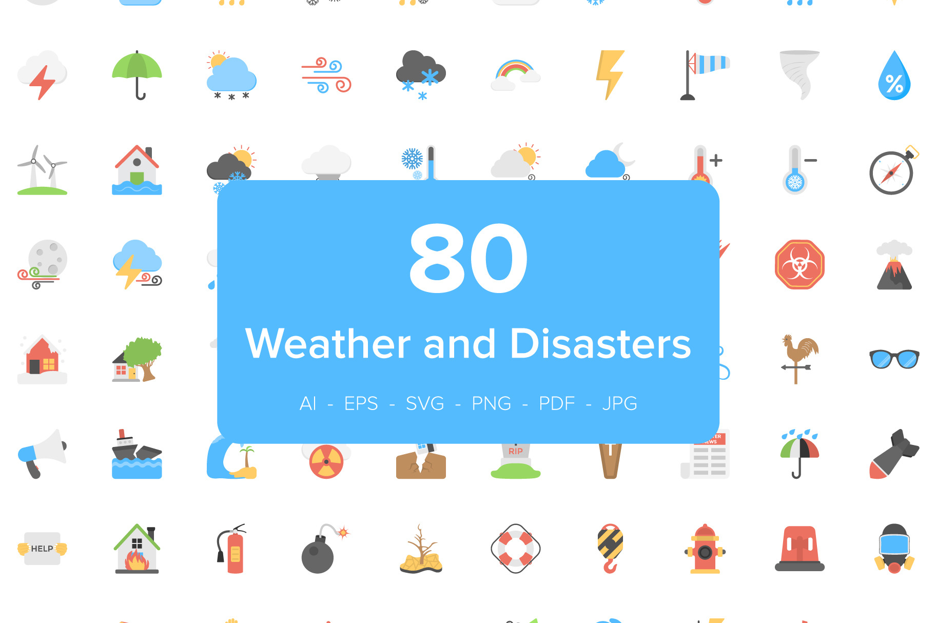 80 Weather and Disaster Flat Icons, a Duotone Icon by Creative Stall