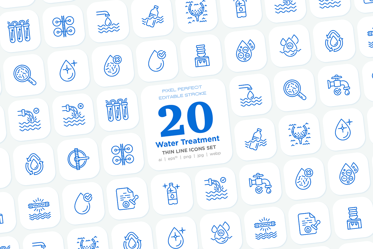 Water Treatment 20 Icons Set, an Outline Icon by Alex Blogoodf (Photo 1 of 11)