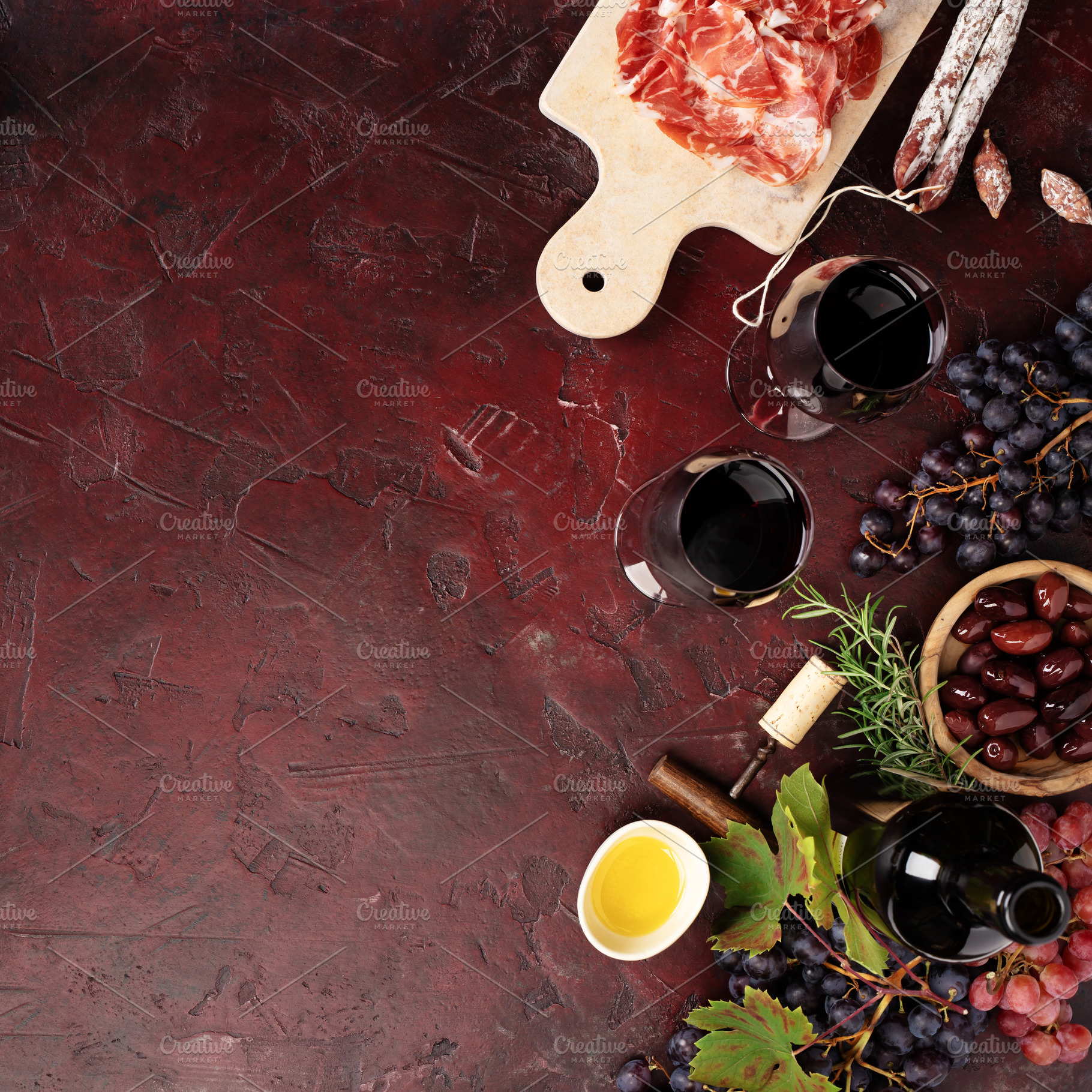 Wine and Charcuterie Corner on Dark Rustic Background, a Food & Drink Photo by Natalia Klenova's Shop