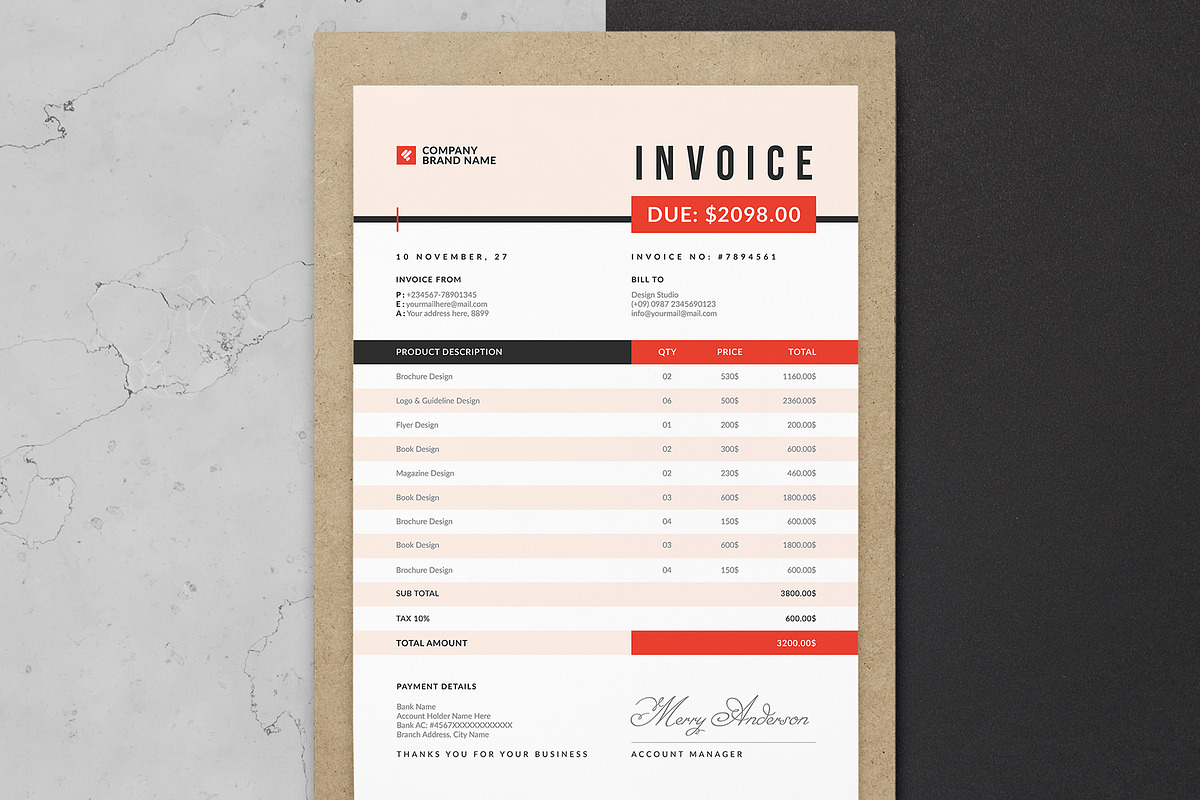 Modern Invoice Template | Word preview 2