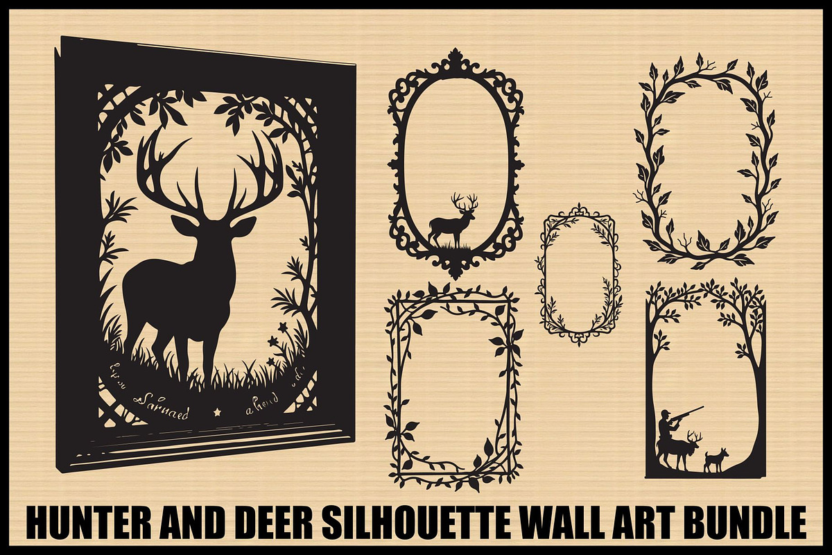Hunter and Deer Silhouette Bundle, an Illustration by abu67222