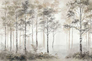 Ethereal Birch Tree Forest Wallpaper, a Decorative Illustration by Virgo Studio