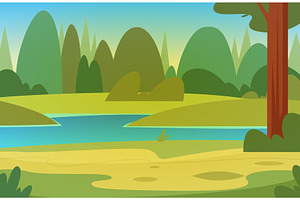 Forest landscape. cartoon outdoor, an Illustration by Onyx